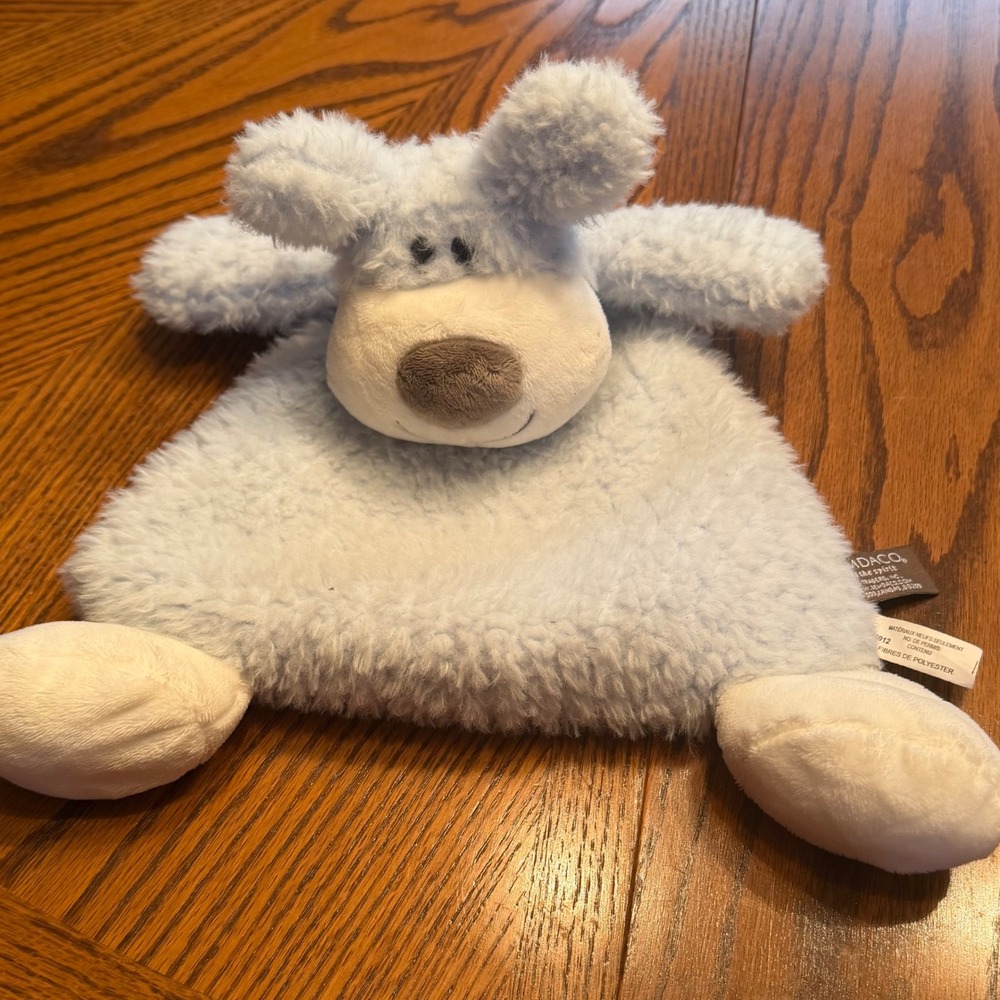 Demdaco Blue Dog Lovey Security Blanket Rattle Plush Baby Comfort Toy Soft Gift